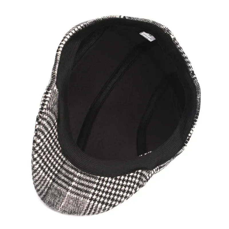 Beret Hat Newsboy Cap Newsboy Hat Woolen Beret Men Women Cotton Plaid Berets Caps Middle-Aged Autumn Winter Hats Boina Herringbone Baker Boy Hat Tweed Flat Cap