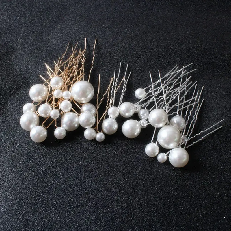 U-shaped Pin Metal Barrette Clip Hairpins Simulated Pearl Bridal Tiara Hair Accessories Wedding Hairstyle Design Tools 16PCS hair accessory pearl hairpins hair clip hair headdress bridal headwear hair band crown