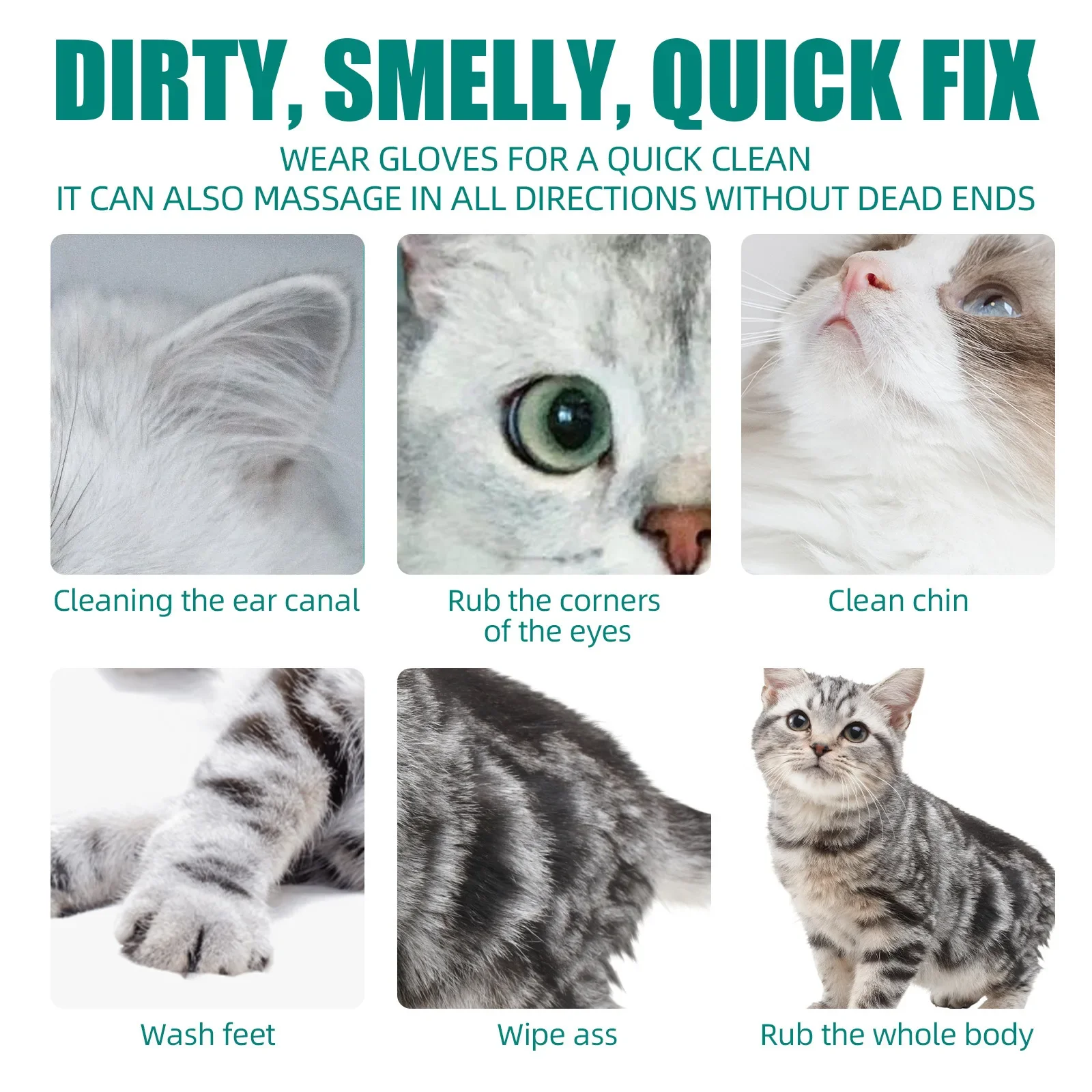 Pet Grooming Gloves 2/6pcs Pet Disposable Cleaning Gloves Wash Free Cats Dogs SPA Bath Supplies Massage Non Woven Fabric No Rinse Eye Wipe Gloves