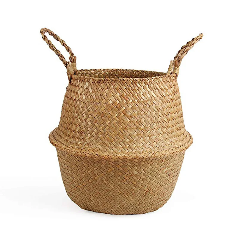 Cesto Portaoggetti Pieghevole In Vimini Di Alghe Marine - Organizer In Corda Intrecciata, Con Maniglie, Per Vestiti, Giocattoli, Piante, 35x32x16 Cm, Nero