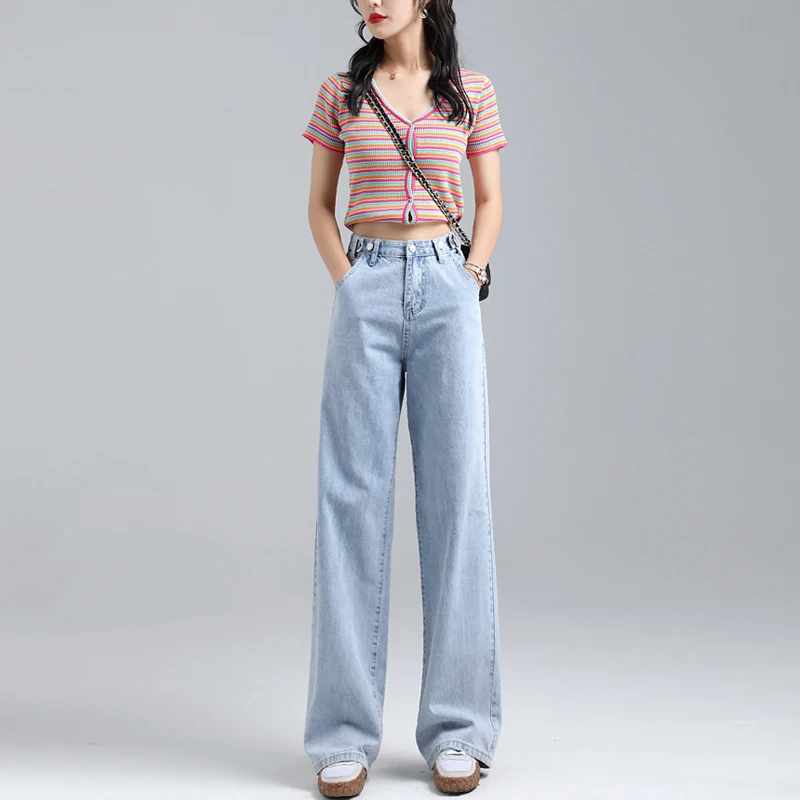 

Fashion New Wide Leg Jeans for Women Loose Korean High Waist Straight Tube Drop High Floor Dragging Denim Pants