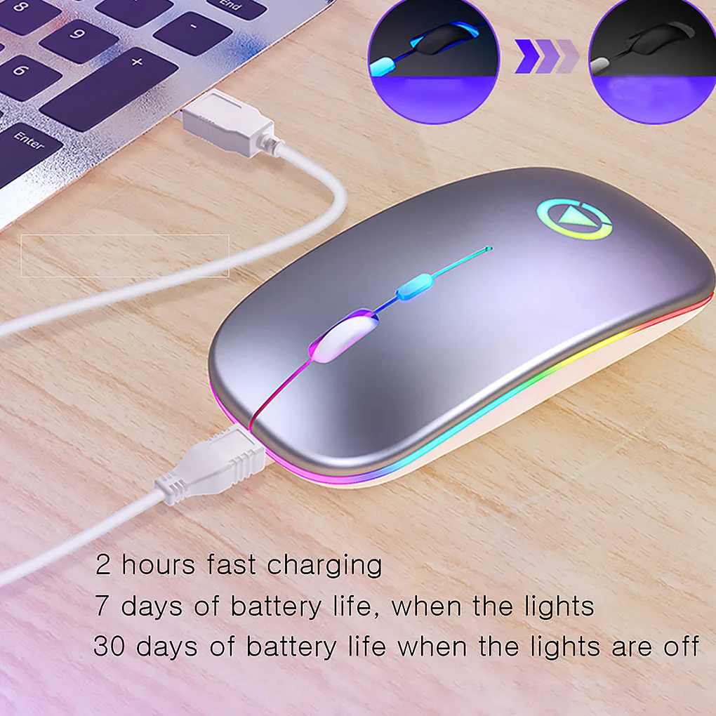 LED Backlit Rechargeable Wireless Silent Mouse USB Mouse Ergonomic Optical Gaming Desktop PC Laptop