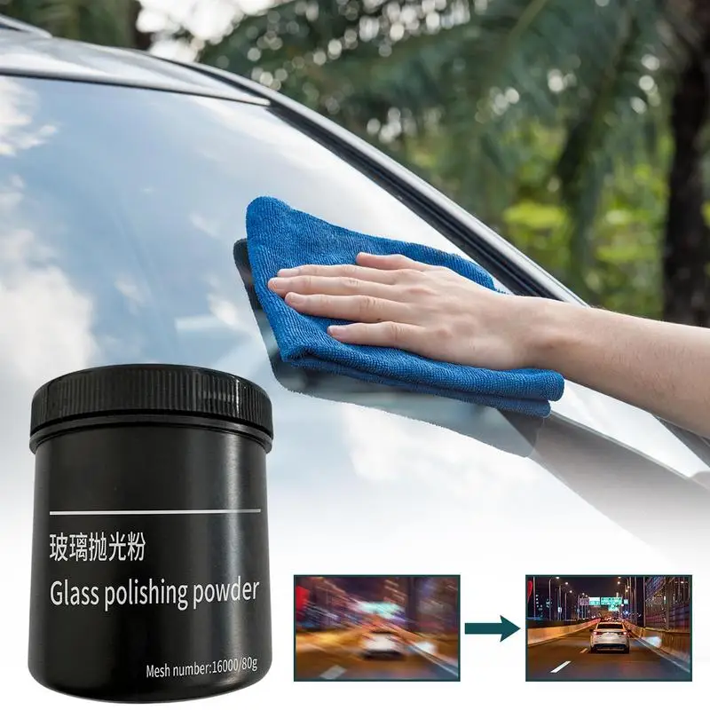 Glass Scratch Remover Windshield 80g Car Glass Polishing Powder Anti-Glare Oil Film Cleaning Car Windshield Cleaner Long-Term