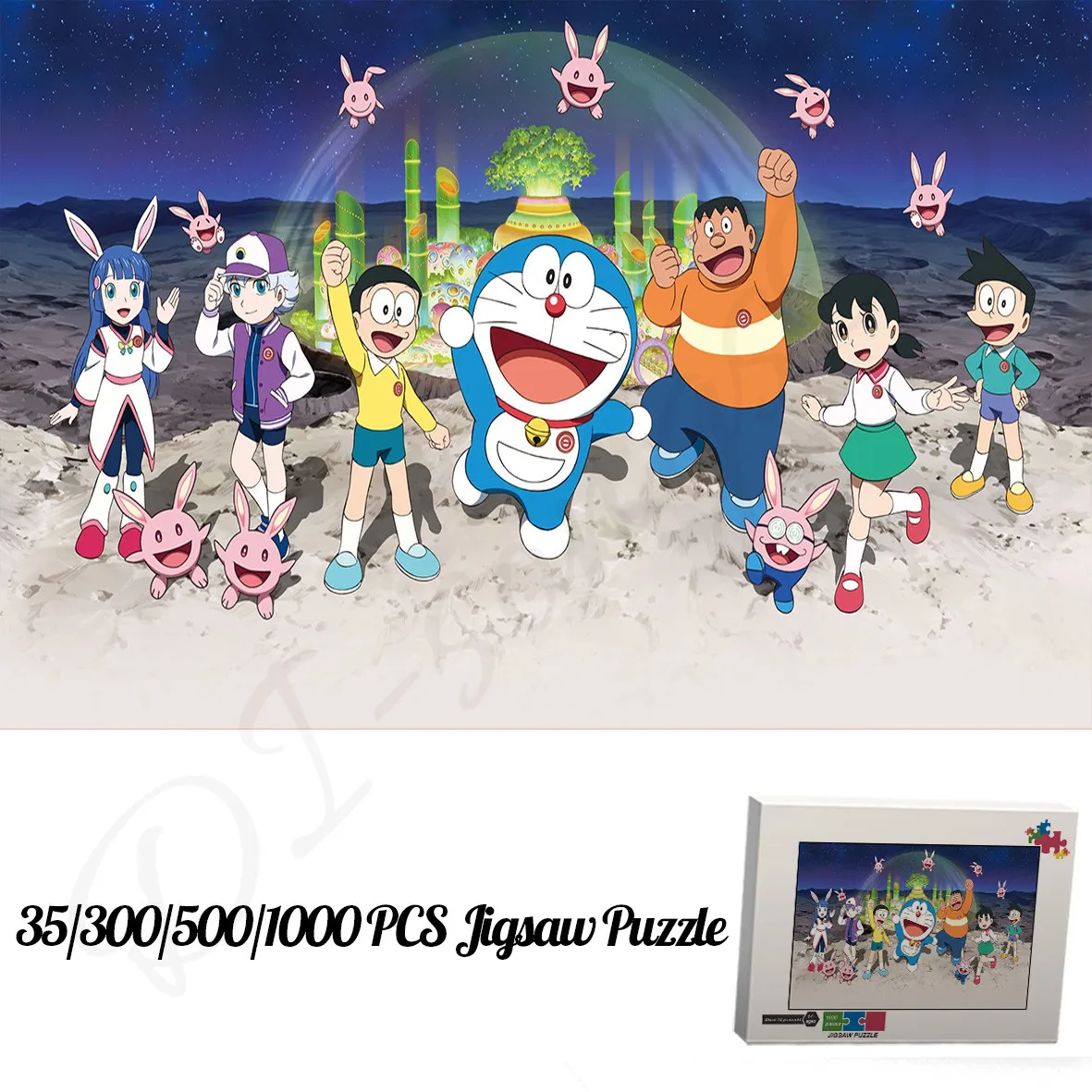 Doraemon: Nobita's Lunar Adventures Jigsaw Puzzles Bandai Cartoon Movie 35 300 500 1000 Pieces Wooden Puzzles Educational Toys 20pcs pack lot cartoon alice s adventures in wonderland postcard set kawaii card for students diy bookmark story cards for kids