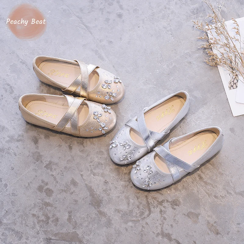 Baby Girl Princess Rhinestone Leather Flat Dance Shoes for Infant Toddler Child Party Performance