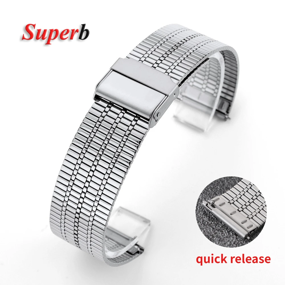 Slim Stainless Steel Watch Band with Quick Release and Double Safety Buckle
