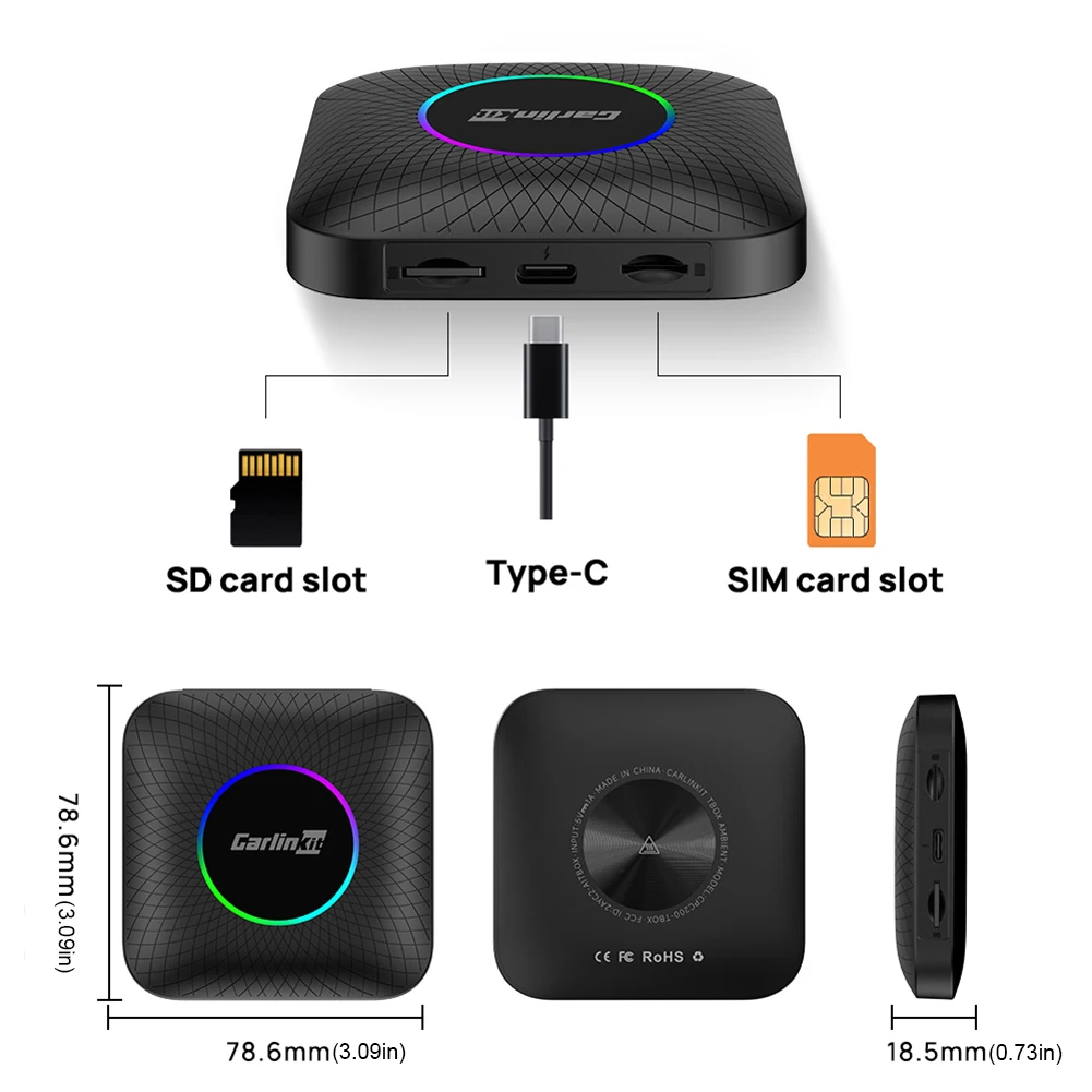 무선 카플레이 안드로이드 오토 스마트 박스 블루투스 호환 AI 박스 플러스 8+128GB/4+64GB QCM 8코어 6125 CPU 내장 GPS 글로나스