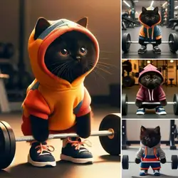 1PCS Fitness Cat Sculpture Barbell Cat Statue Sculpture Collectible Figurines Cat Home Decor Animal Table decoration
