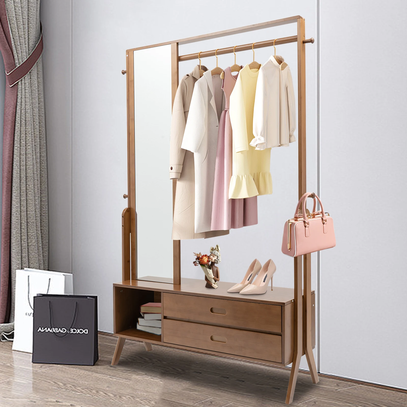 103*33*169.5cm Bamboo Garment Rack Freestanding Closet Organizer Open  Wardrobe for Entryway - AliExpress