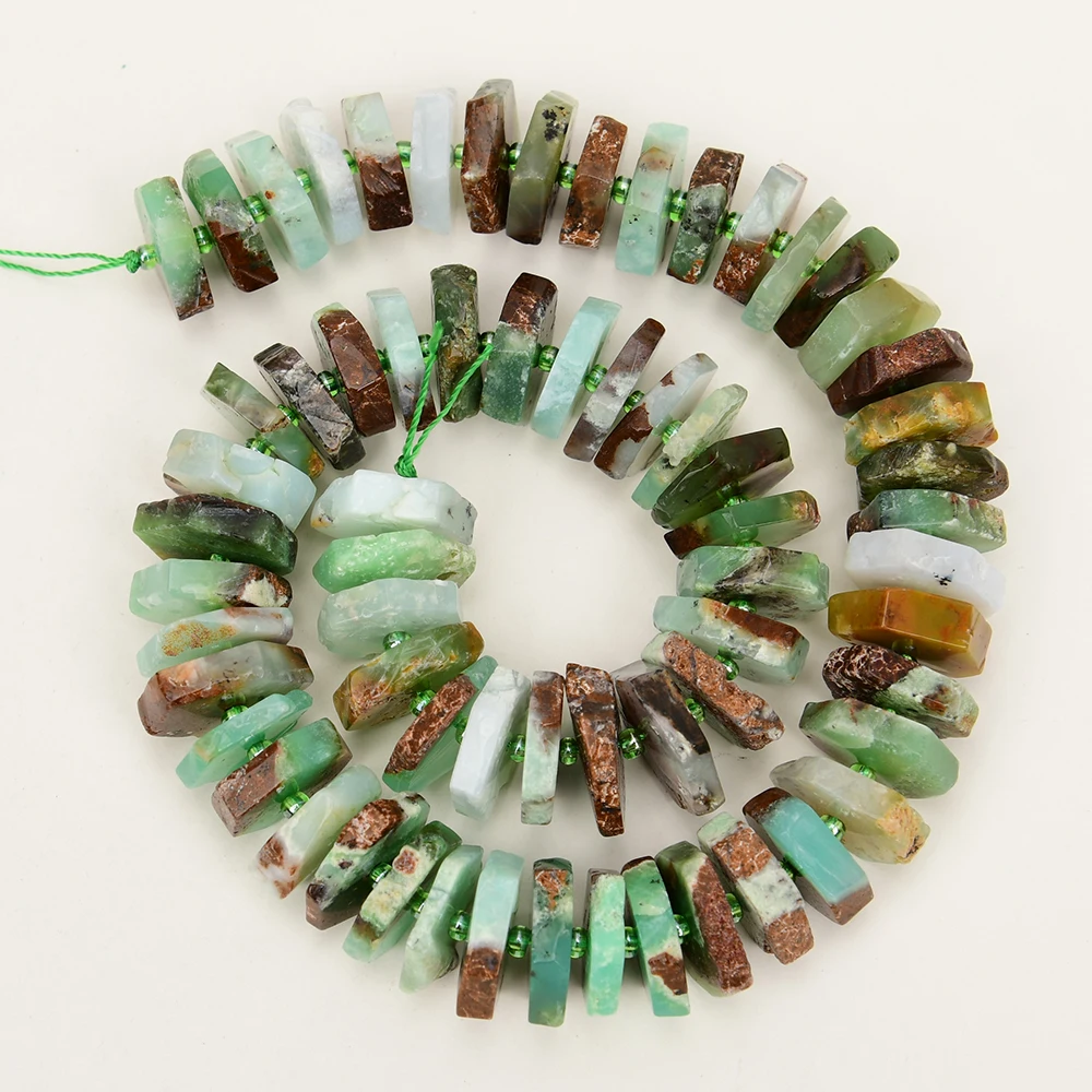 APDGG Natural Green Chrysoprase Slice Faceted Wheel Disc Rondelle Raw Organic Cut 16