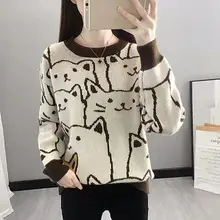  Winter Cotton Women's Sweater Round Collar Long Sleeve Pullover Knitted Embroidery Loose Fashion Casual Sweater 