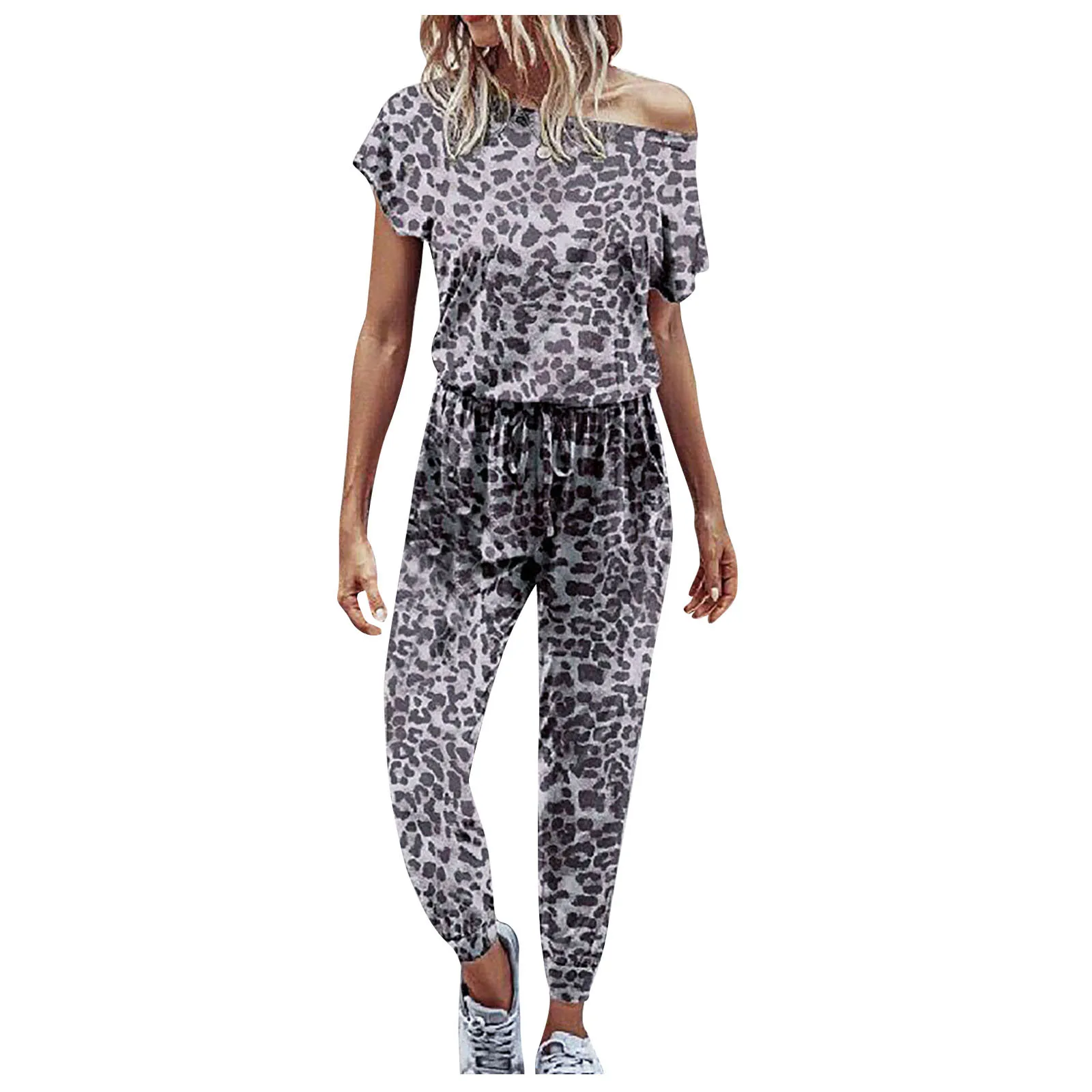 

Women Fashion Short Sleeve Tops Jumpsuit Leopard Print Jumpsuits Bodysuit Women'S Summer Jumpsuit Summer Outfits For Women 2023
