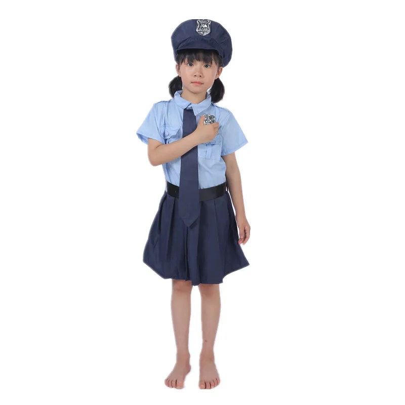 Girls Police Dress Officer Uniform Halloween Costume Police Toys Accessories with Walkie Talkie Whistle Baton Prop Gift cosplay costume