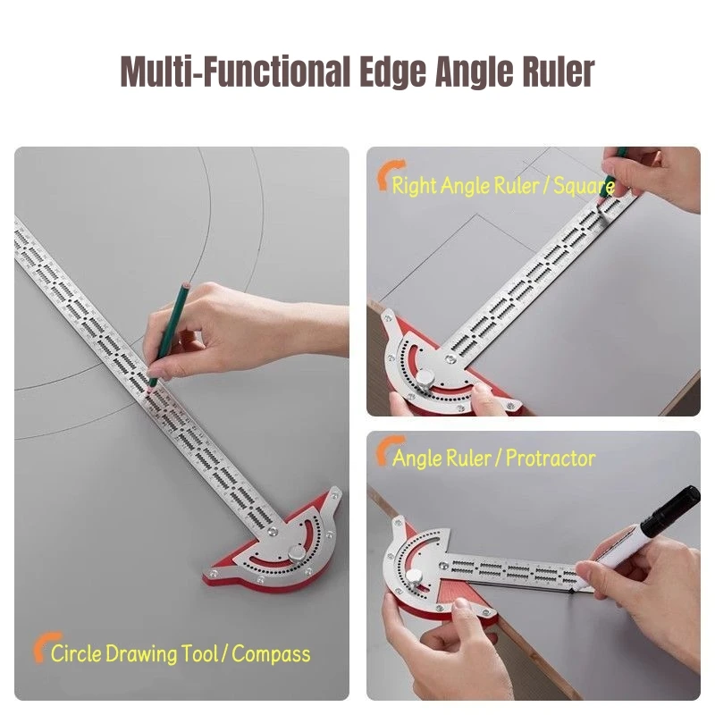 Stainless Steel Multi-Angle Ruler, Professional Carpenter Protractor and Woodworking Layout Gauge Tool