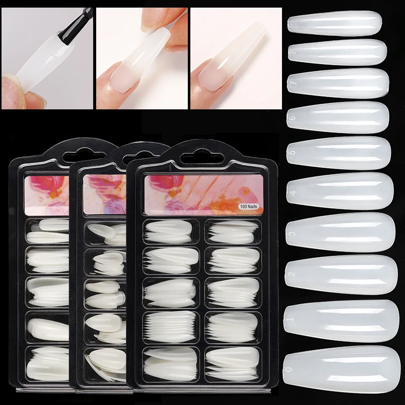 Quick Extension Full Cover Fake Nails Clear White Water Drop Coffin False Nails Tips Finger Extension Nail Art Mold 100Pcs/box