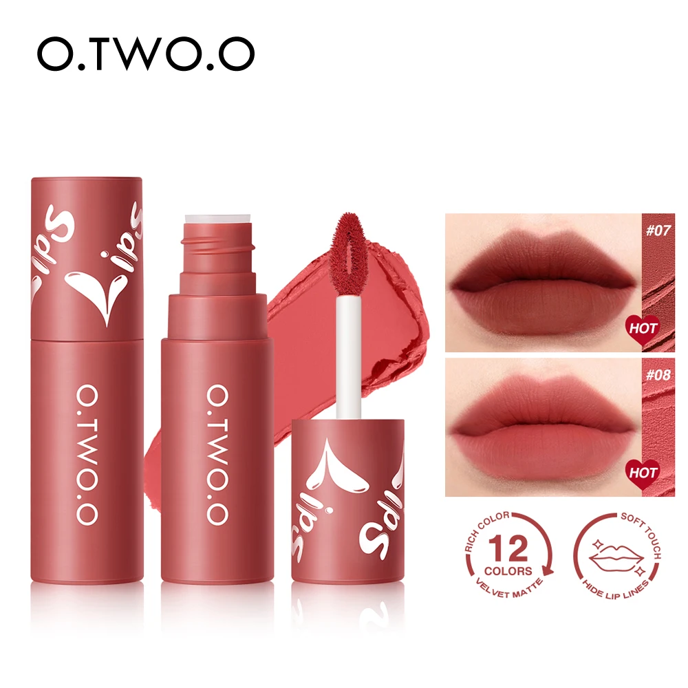 

O.TWO.O Liquid Lipstick Lip Gloss 12 Colors Waterproof Long Lasting High Pigment Lip Tint Velvet Lip Glaze Matte Lipstick Makeup