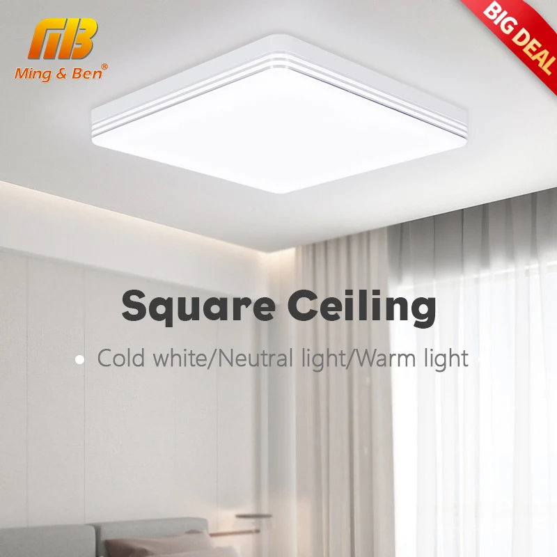 MINGBEN Silver Frame Crystal Square Led Ceiling Lamp Lustre 48W 36W 24W 18W Ceiling Lights for Bedroom Living Room Decoration