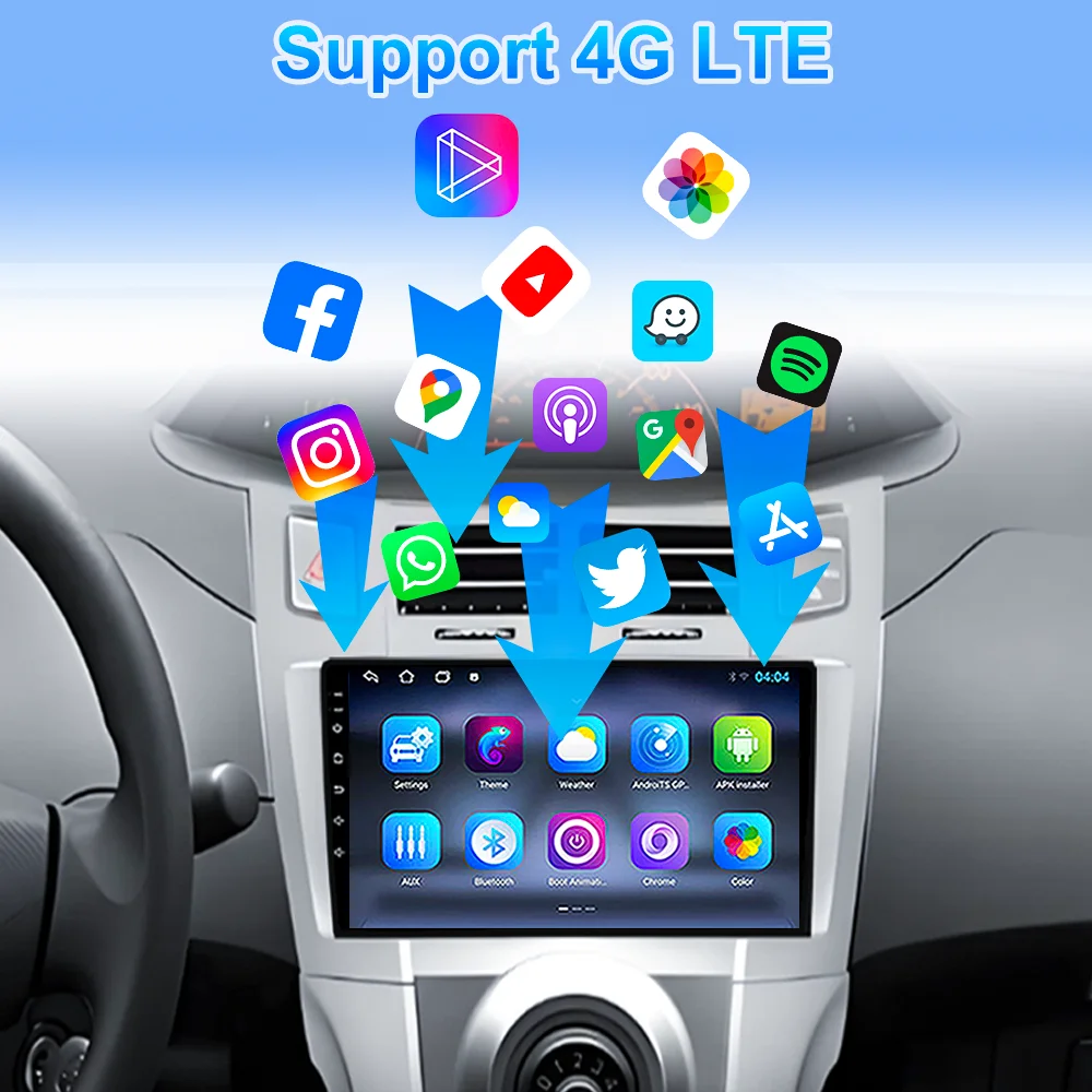 Android 16 para Toyota Yaris Vizi 2005 2006 2007 -2012 reproductor Multimedia Carplay de DVD para coche Radio estéreo navegación GPS para coche WIFI 6