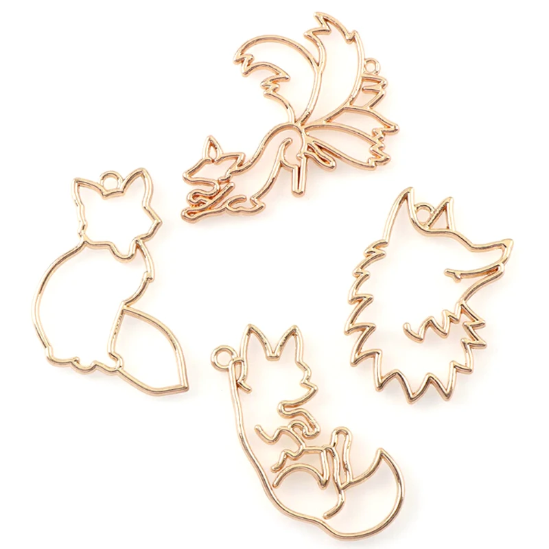 New 4Pcs Fox Metal Frame Pendant Bezel Setting UV Resin Charm Jewelry Casting Craft DIY Mold Charm Jewelry Making