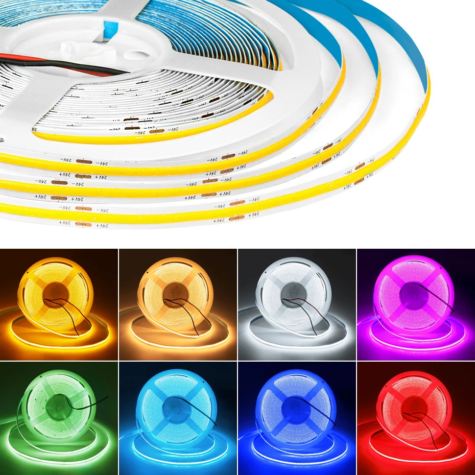 0.5-10m COB Led Strip Lights 24V 320LEDs/M Super Bright Flexible Tape Lamp Nine Single Colors COB Stip Light for Room Lighting dc 12v rgb led strip 5050 60leds m waterproof high bright flexible tape 2835 5054 120 240leds m led light lamp white warm white