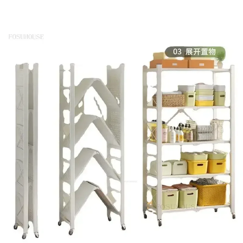 Nordic iron Kitchen Cabinets Folding Storage Rack Multi-layer Kitchen Pan Microwave Storage Rack Home Bathroom Mobile R