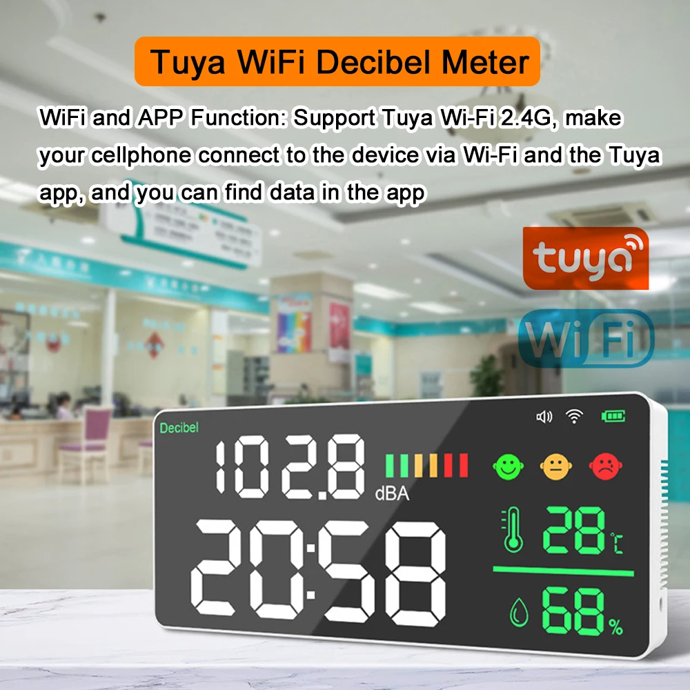 4 で 1 Tuya WiFi ノイズデシベルメーター温度計湿度計目覚まし時計 11