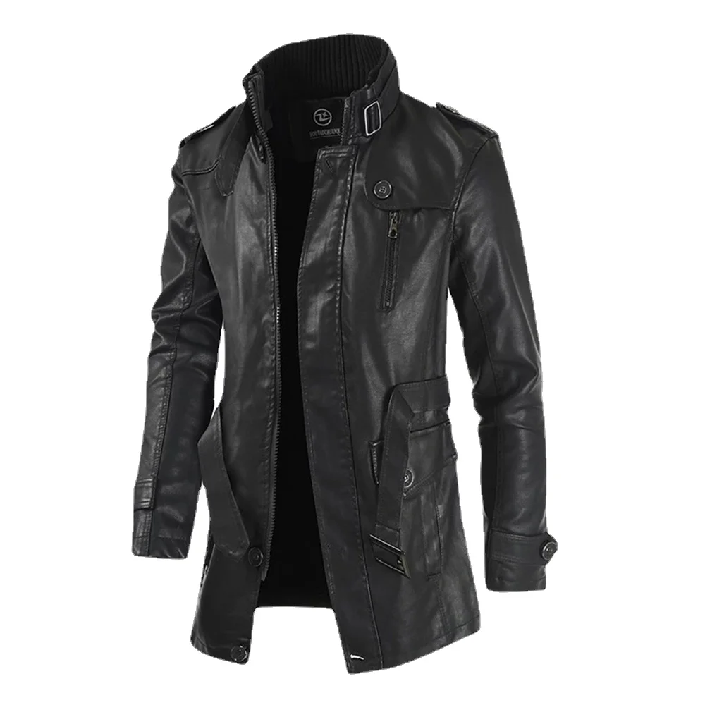 

2022 New High Quality Jacket Men's Street Windbreaker Coat Men Leather Clothing Thick Jacket Fleece Men Casual Jacket PU