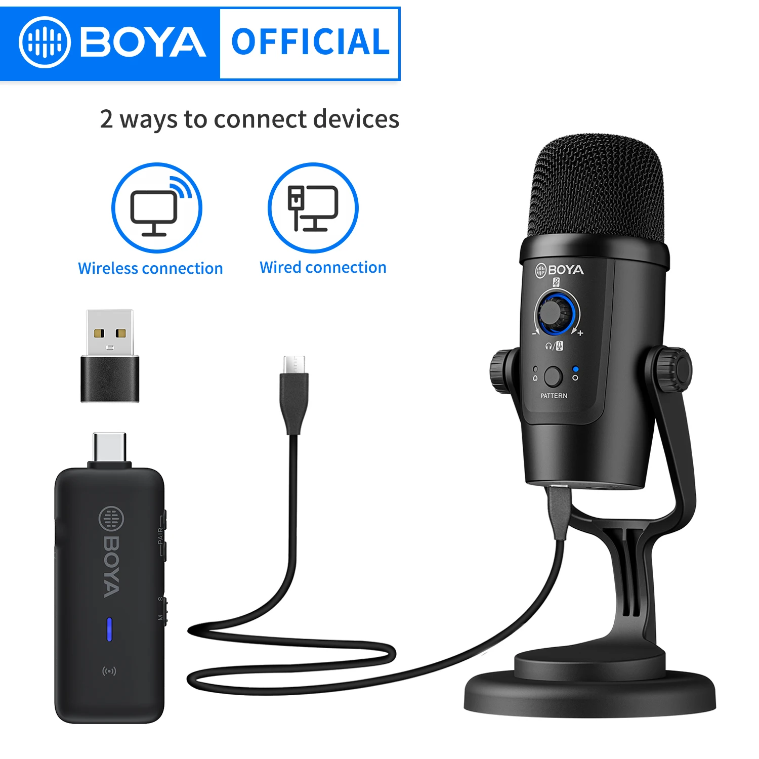 

BOYA USB Condenser Wireless Microphone BY-PM500W Professional Mic for PC Laptop Streaming Recording Vocals Voice Gaming Metting