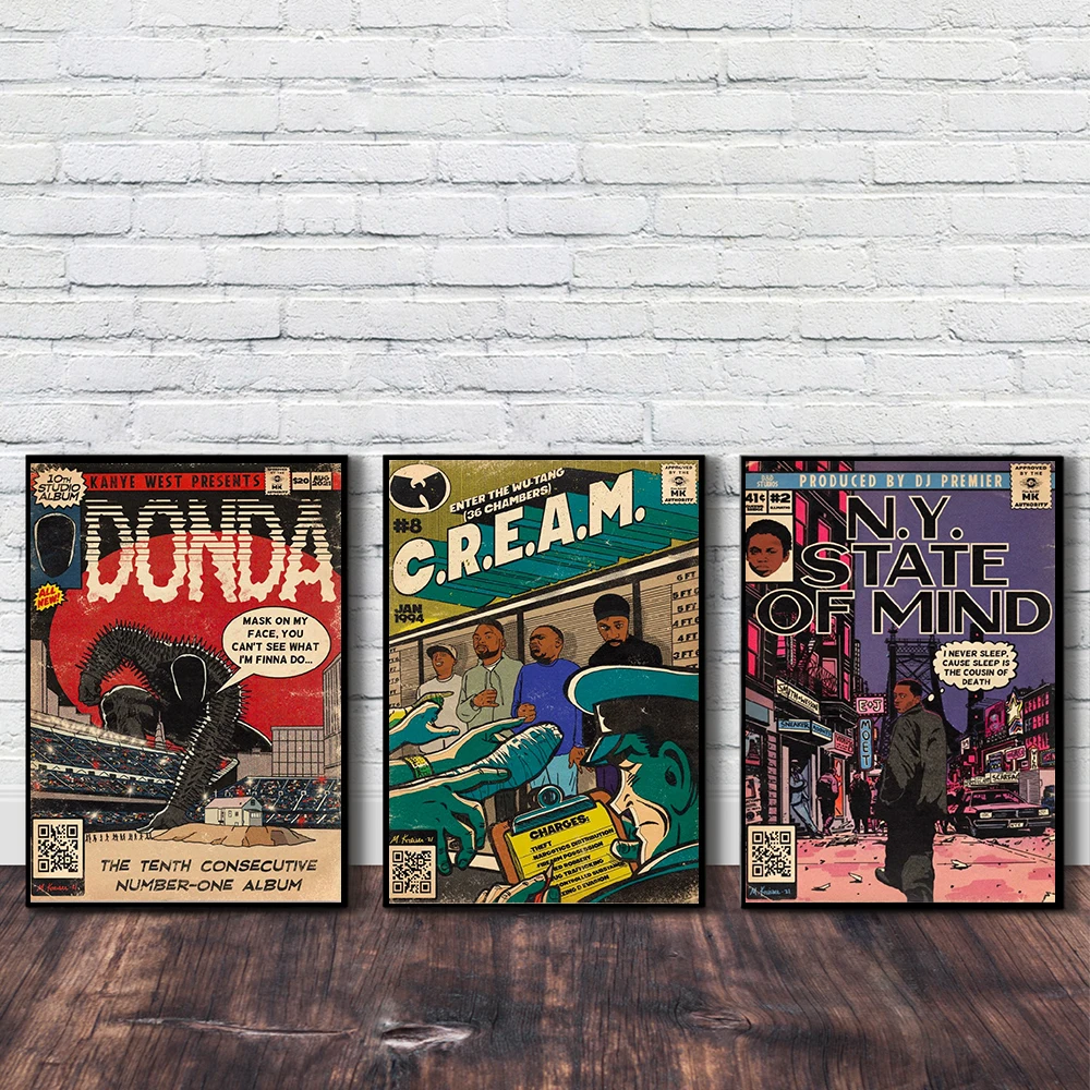 Hip Hop Comic Art Posters and Prints Abstract Rapper Star Canvas Paintings on The Wall Pictures for Home Decoration No Frame |