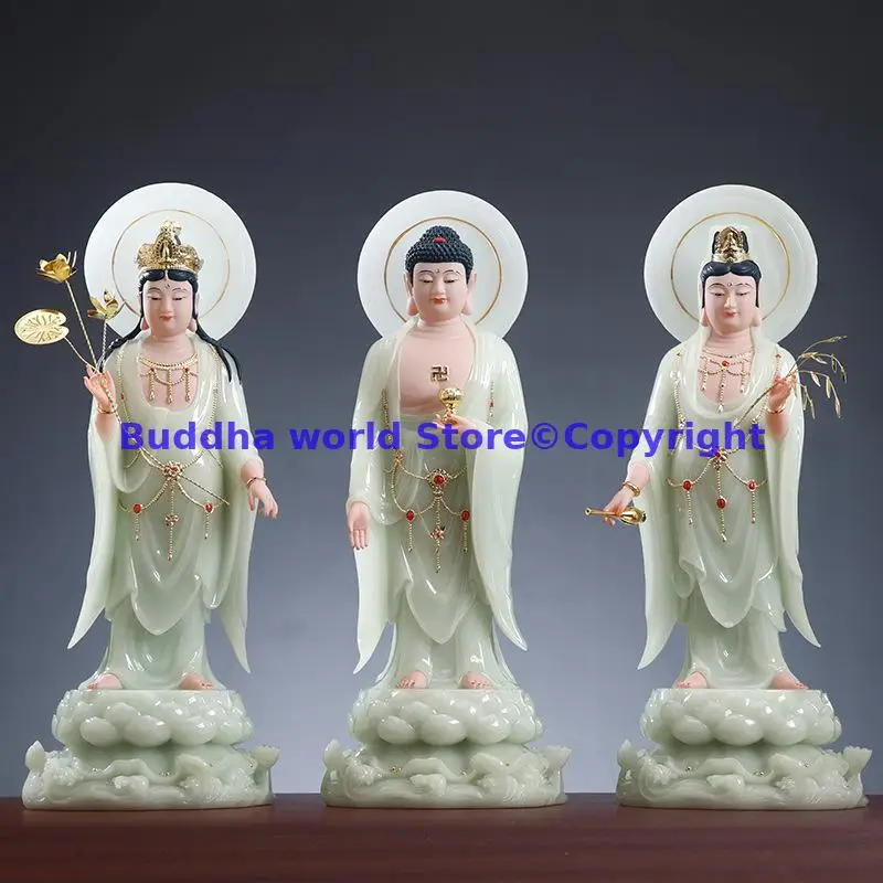 

Набор #2024 XI FANG SAN SHENG buddhas защита поклонения нефрит высокого класса Sakyamuni pusa статуя Будды безопасность здоровый счастье