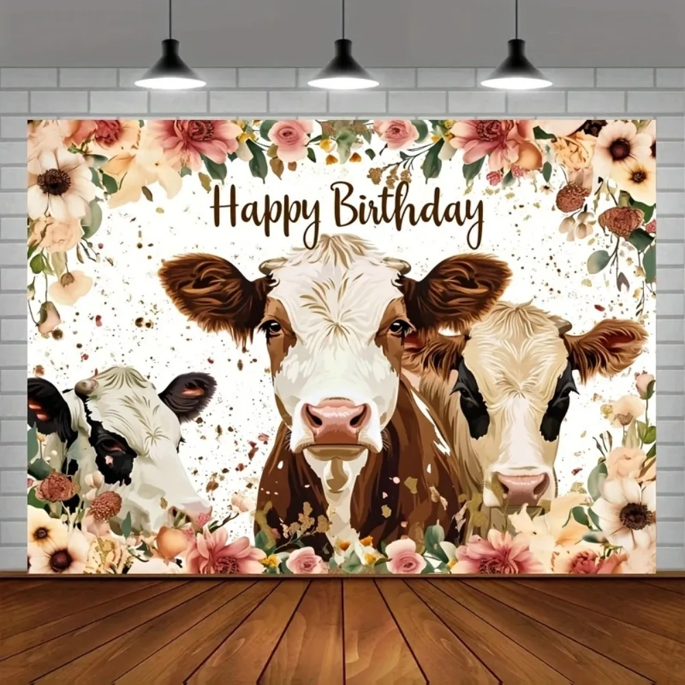 소의 생일 축하 배경 갈색 고원 소 팜파스 초원 사진 배경 보헤미안 농장 소 생일 파티