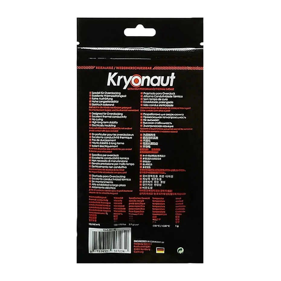 Graxa de Silicone Grizzly Kryonaut Condutividade Térmica Composto Cpu Gpu 1g 12.5w mk - Imagem 3