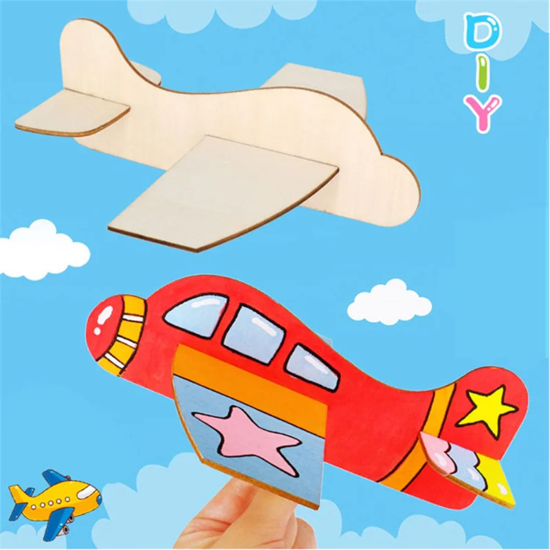 어린이 DIY 빈 나무 퍼즐 항공기 모형 장난감, 재미있는 게임 그림 그래피티 공예, 어린이 장난감, 2 개/세트