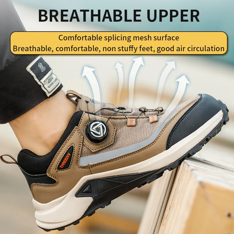 Original Rotating Button Work Boots Men Safety Tennis Steel Toe Light Men's Work Shoes Anti-smash Industrial Safety Boots Man