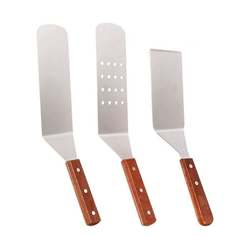 3pcs/set Steak Cooking Shovel Kitchen Tools Stainless Steel Pizza Pancake Spatula Frying Fish Beef Turner Iron Plate BBQ Spade