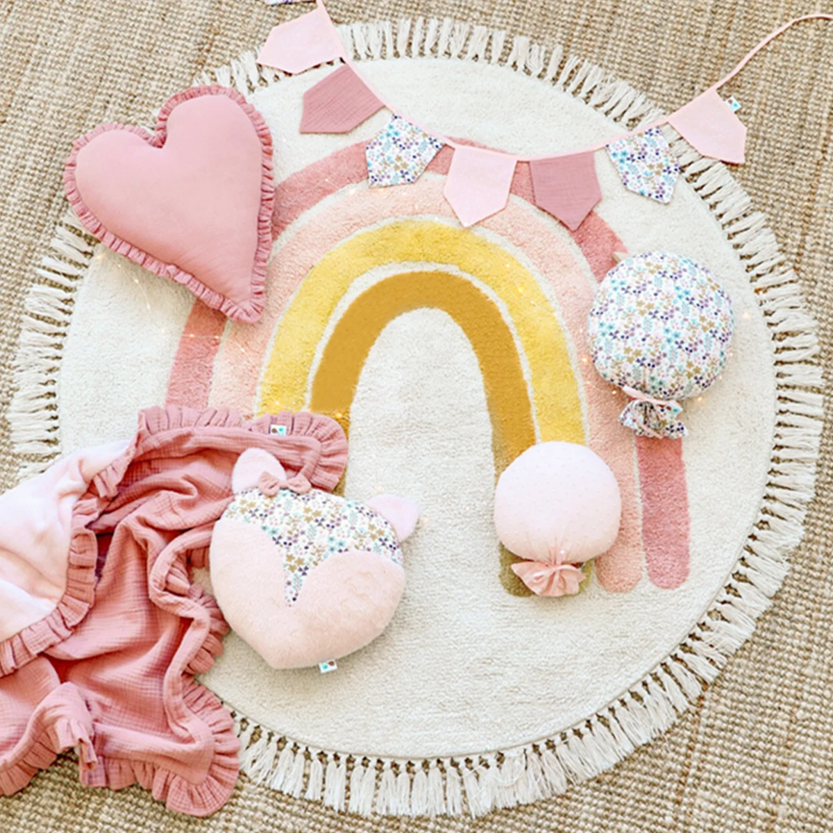 Cute Round Rug Bedroom Tassel Carpet Mat Bedside Kids Room Ddecoration Cartoon Floor Mats Home Soft Machine Washable Area Rugs 3