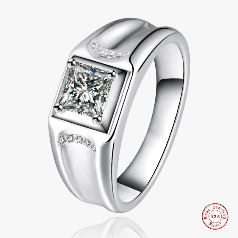 

S925 Silver Square Ring Cubic Zirconia Plated Platinum Men Jewelry