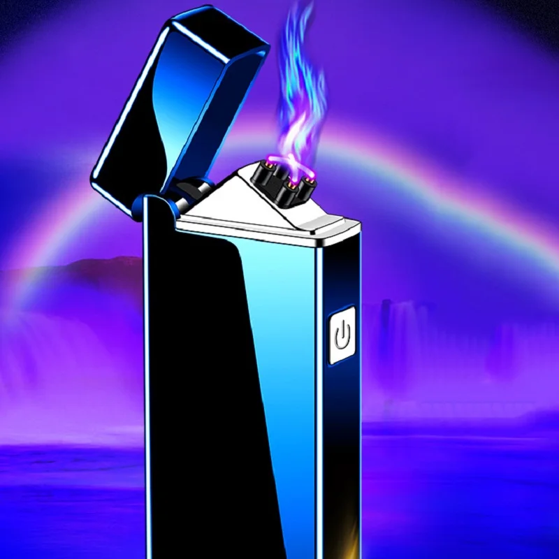 

Metal Outdoor Windproof Pulse Double Arc USB Electric Lighter LED Display Power Touch Sensor Cigar Tools Portable Men's Gifts