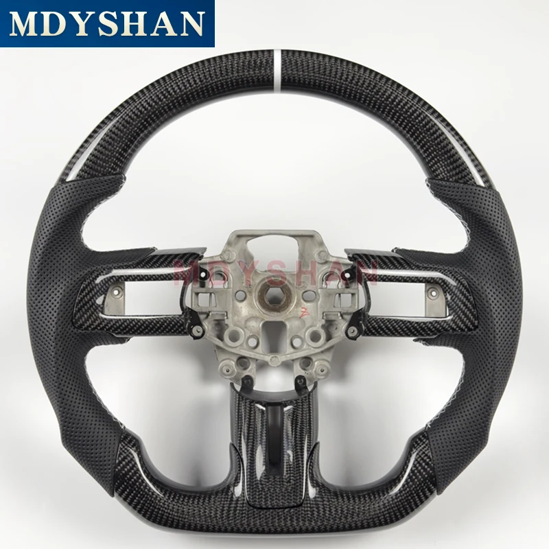 RealGlossyCarbonFiberSteeringWheelBlackPerforatedLeatherfor