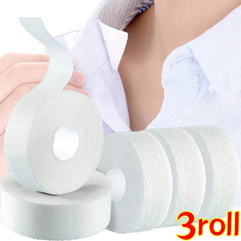 Self Adhesive Tape Self Adhesive Fabric Tape 1/2 Roll Disposable Self-Adhesive Collar Stickers Women Men Shirt Neck Liners Sweat Pads Clear Tape Absorbent Sweat-removing