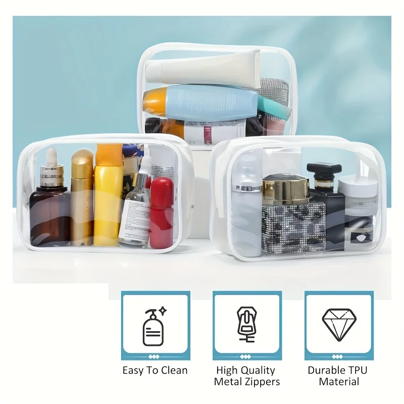 6pcs Transparent Zipper Makeup Bags-Leakproof Travel & Bathroom Organizers,Secure Zipper Closure,Durable Odorless for Toiletries 4