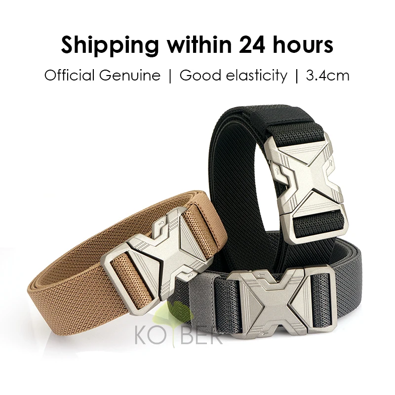 KOLBER New Silver Elastic Belt for Men Metal Buckle Quick