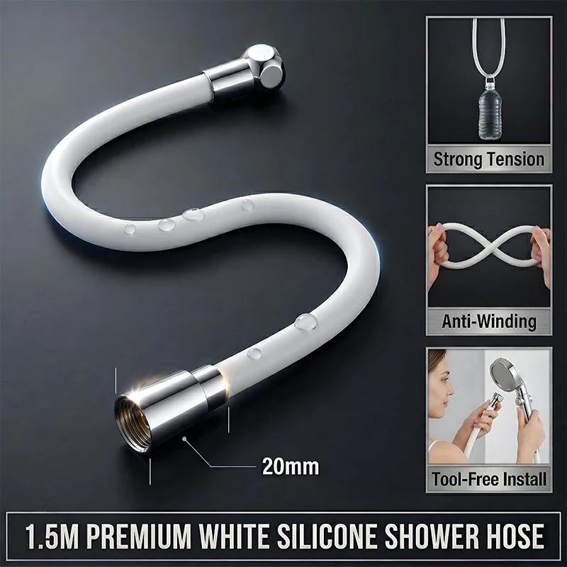 Premium Tangle-Free Silicone Shower Hose – Rustproof and Anti-Mold, Available in Multiple Lengths