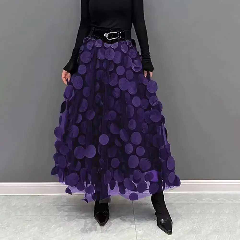 

Beautiful Women Skirt Vintage A-line Maxi Skirt with 3d Dot Decor Elastic Waist Women's Retro Solid Color Long Skirt Summer