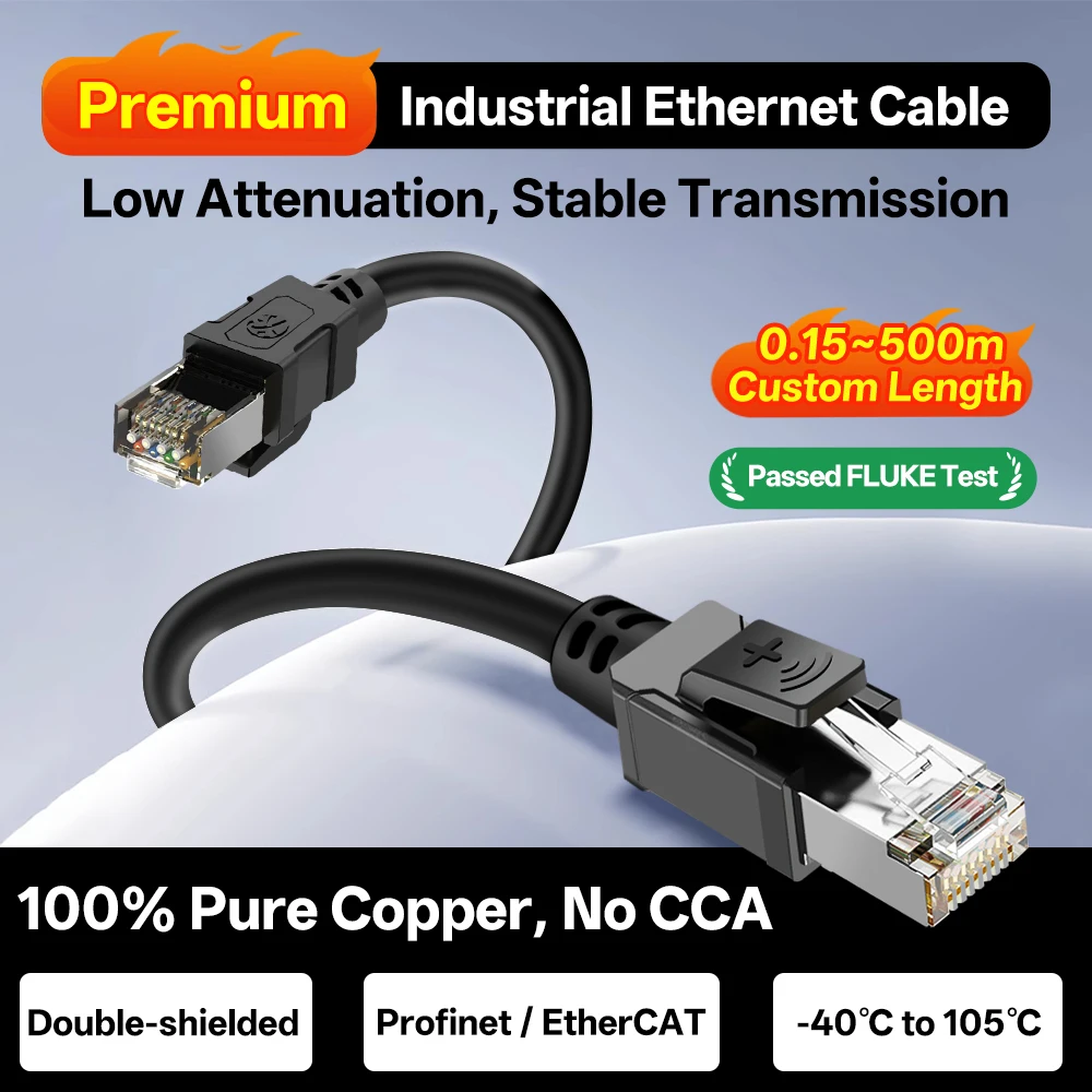 Enhanced Industrial Ethernet Cable - Short Cat6a SFTP, Nylon, 10Gbps Rated, Oil-Resistant for Railway and Factory Automation Applications