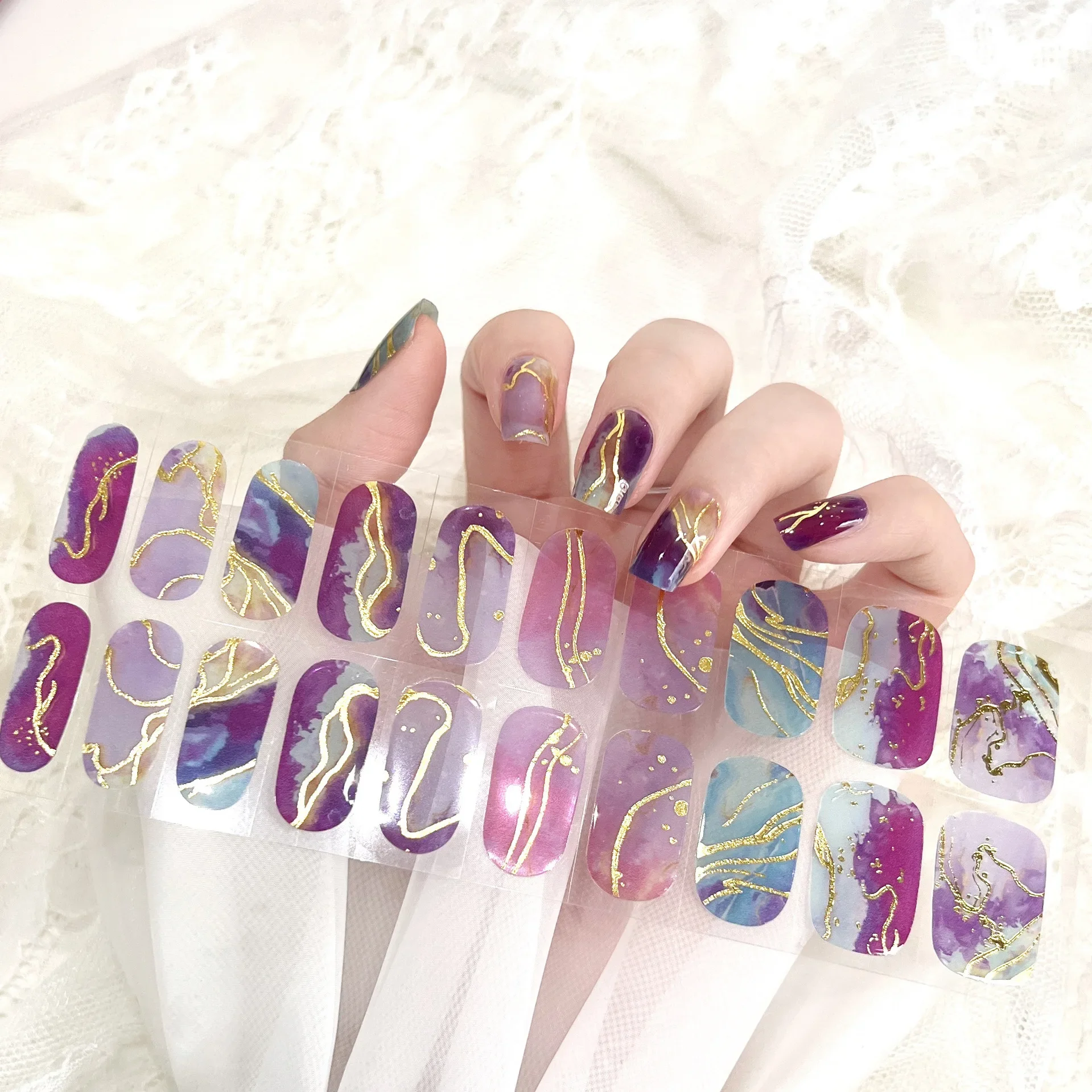 20 Strips 3D Gel Nail Sticker Decoration DIY Waterproof Wrap Self-adhesive Full Curing Nail Wrap Non Baked Art Decorations