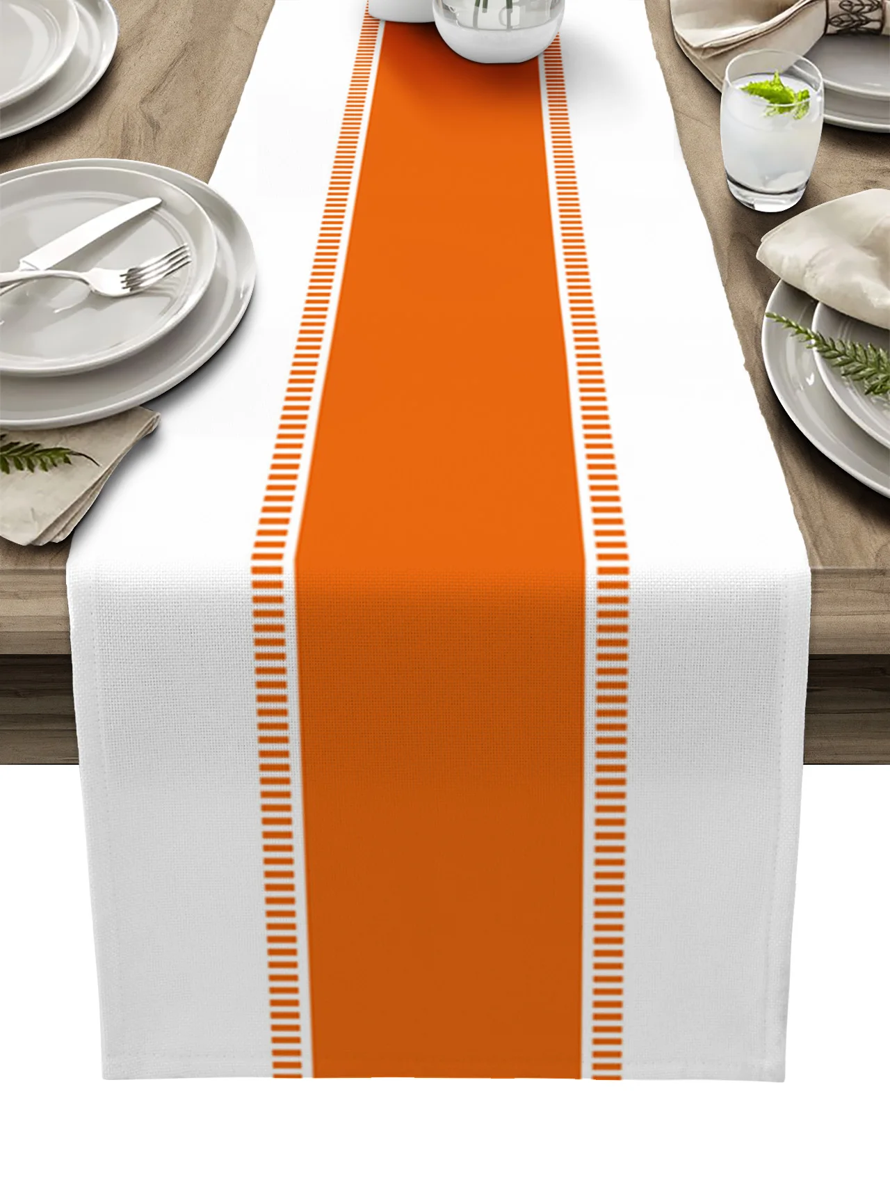 

Orange Stripes Solid Color Texture Linen Table Runner Kitchen Table Decoration Farmhouse Dining Tablecloth Wedding Party Decor