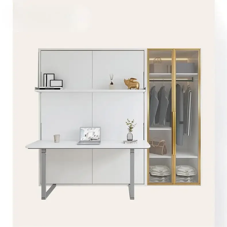 Space Saving Invisible Hidden Murphy Wall Bed With Bookshelf Desk Multi-Functional Smart Furniture