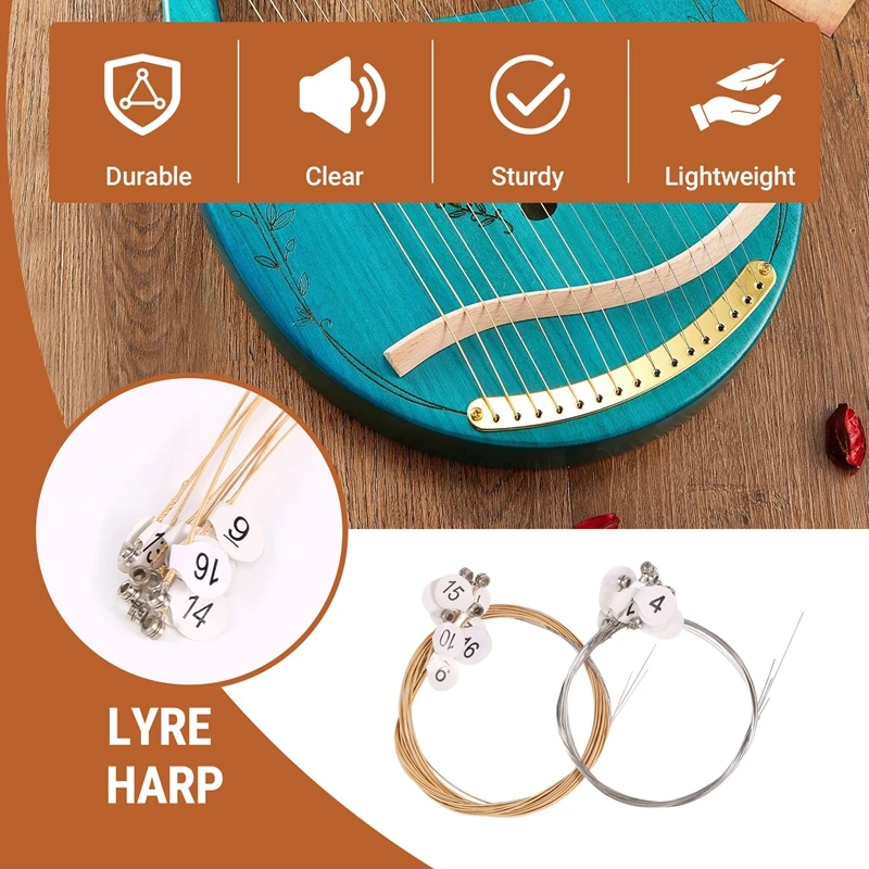 16Pcs/Set Lyre Harp Strings Set For 16-String Lyre Harp Neccessaries Strings Aeccessaries