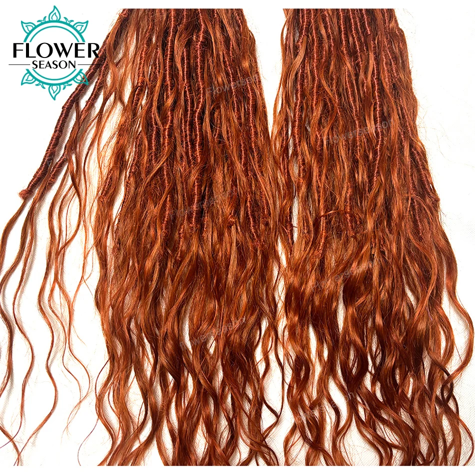 #350 Ginger Crochet Boho Locs With Human Hair Curls Body Wave Orange Colored Pre Looped Crochet Locs Hair Extensions for Women